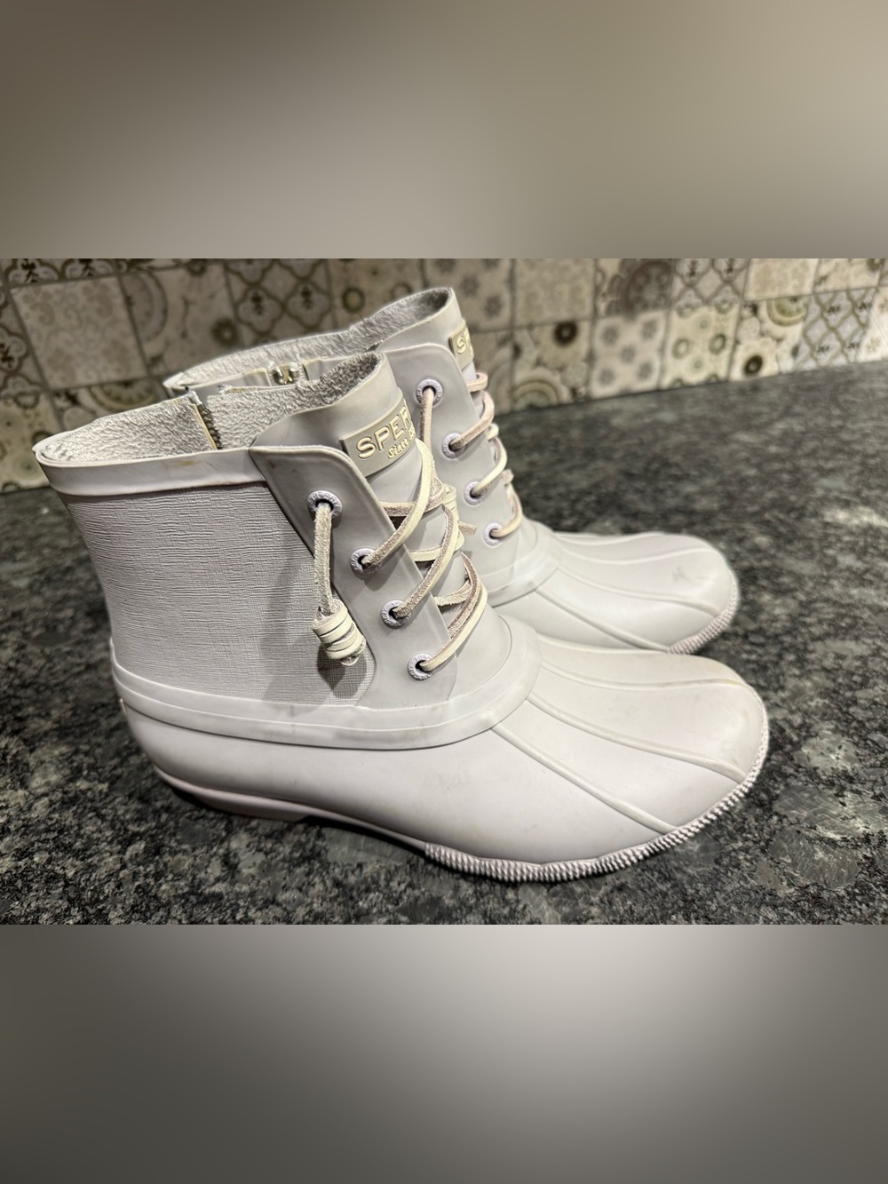 Sperry Women's White Waterproof Lace-Up Rain Boots